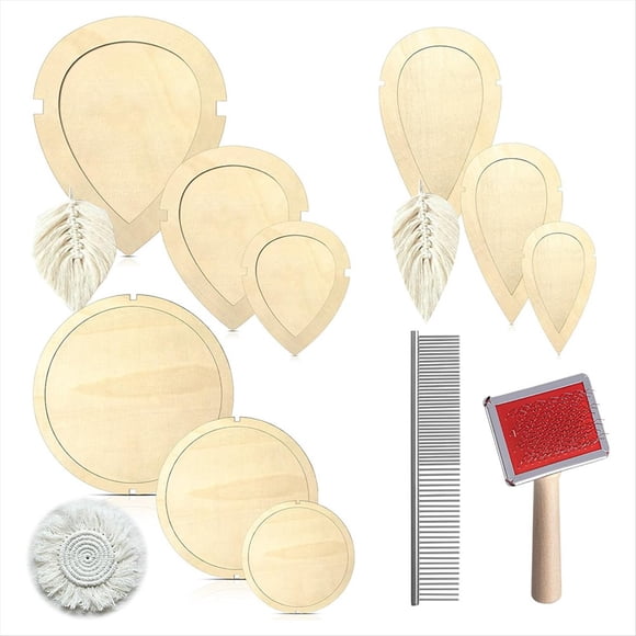 11 Moldes y Peines para Cortar Hojas de Macramé, Plantilla de Corte de Madera y , Peine de Acero Inoxidable con Flecos.