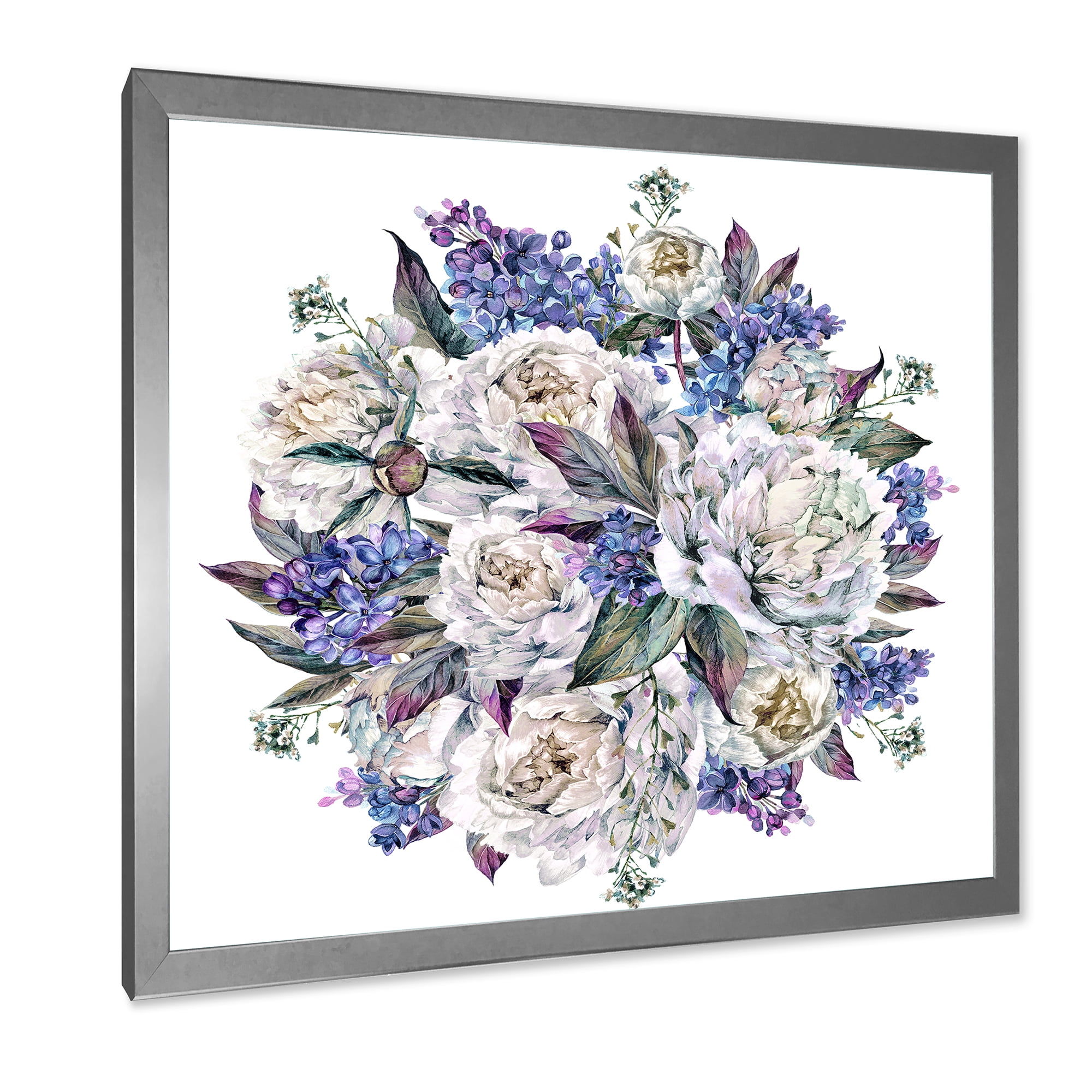 Designart 'Bouquet Peonies In Blue and White' Traditional Framed Art Print