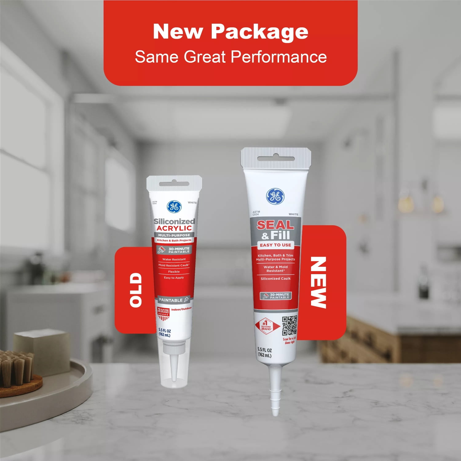 (3 pack) GE Seal And Fill Multipurpose Kitchen & Bath, Pack of 1, White 5.5 fl oz Tube