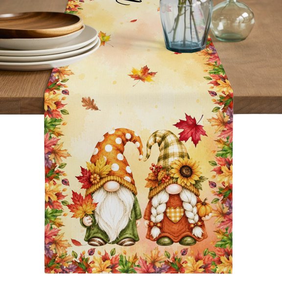 Table Runners 90 Inches Long Dress Scarves, Thanksgiving Gnomes Farmhouse Coffee/Dining/Kitchen Table Decor Table Runner for Living Room, Fall Maple Leaves Orange Autumn 13x90 Inch