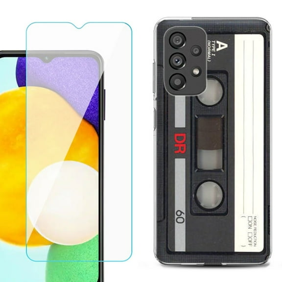 Slim-Fit Gel TPU Phone Case for Samsung Galaxy A23 5G, with Tempered Glass Screen Protector, by OneToughShield ® - Vintage Cassette