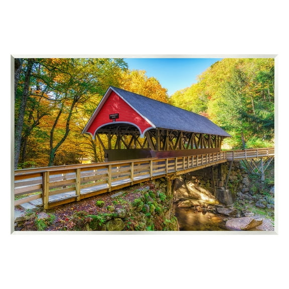 Stupell Red Covered Bridge Woodland Creek Landscape Photography Wall Plaque Unframed Art Print Wall Art