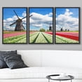 thumbnail image 2 of wall26 - 3 Piece Framed Canvass Wall Art - Vibrant Tulips Field with Dutch Windmills, Netherlands. Beautiful Cloudy Sky - Modern Home Art Stretched and Framed Ready to Hang - 16"x24"x3 Blac, 2 of 5