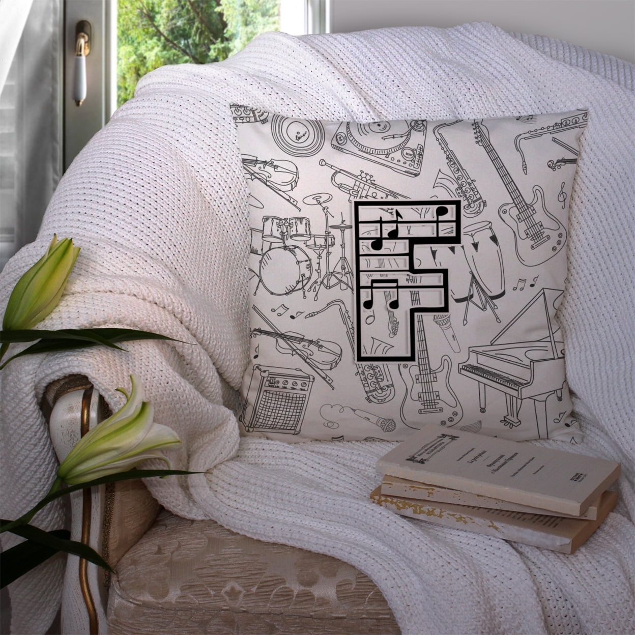 Letter F Musical Note Letters Fabric Decorative Pillow