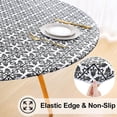 thumbnail image 2 of Round Fitted Tablecloth with Elastic Edge, 100% Waterproof Oil Proof Plastic Table Cover, Vinyl Flannel Backed Tablecloth Fits 36"-44" Round Tables for Dinner, Outdoor, Picnic, Black, 2 of 6