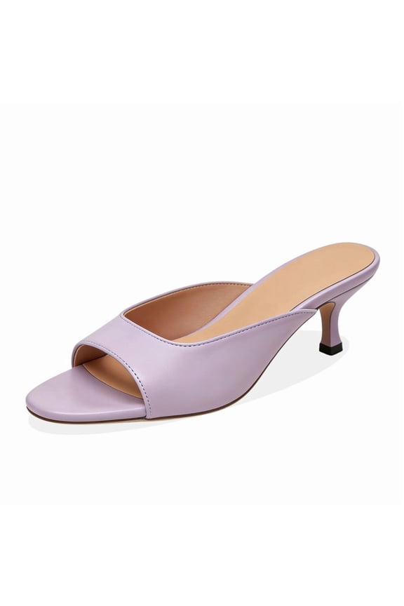 Women Open Toe Low Heel Mule Sandals 1.96 Inch Kitten Heel Slip on Slides Black Leather Casual Summer Shoes for Daily Work Party Vacation