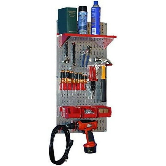 Wall Control 30-WGL-100 GVR Basic Utility Tool Storage Pegboard Organizer with Red Accessories
