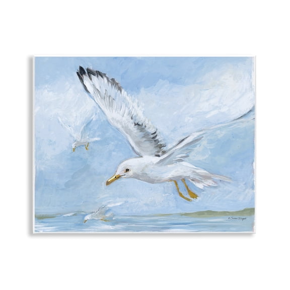 Stupell Industries Scenic Seagulls Flying Animals Painting Unframed Art Print Wall Art, 14 x 11