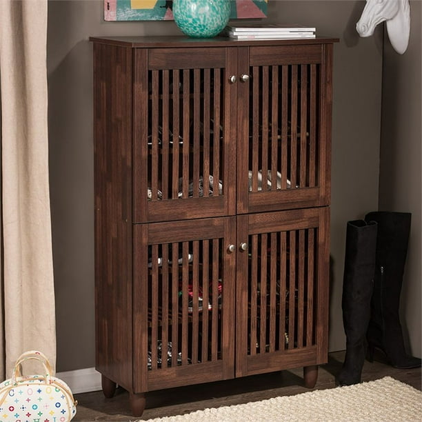 Baxton studio shoe cabinet with 4 doors outlet