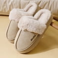thumbnail image 2 of Womens Plush Slippers Warm Lined Slip on House Shoes Scuff Slipper Comfy Platform Memory Foam Winter Slides Beige 9, 2 of 4