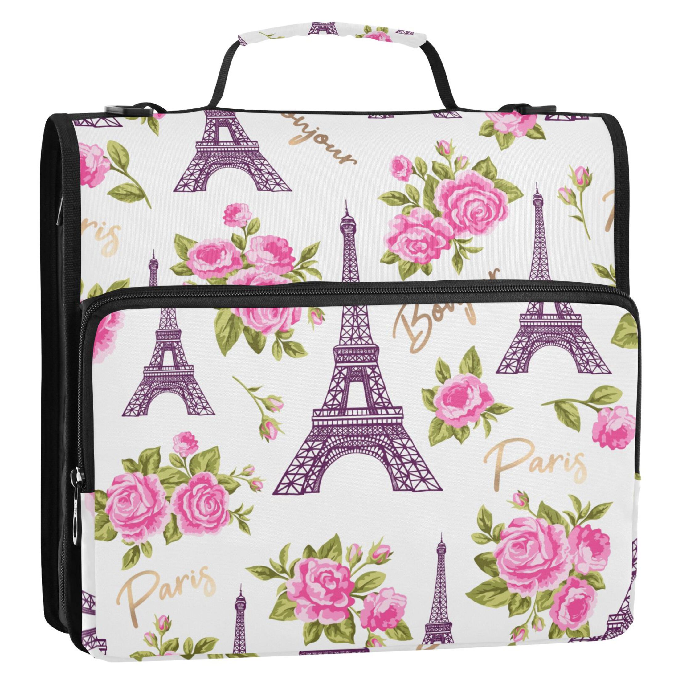ALAZA Zipper Binder Rose Flowers and Towers 3 Ring Trapper Keeper File Folder Organizer Bag