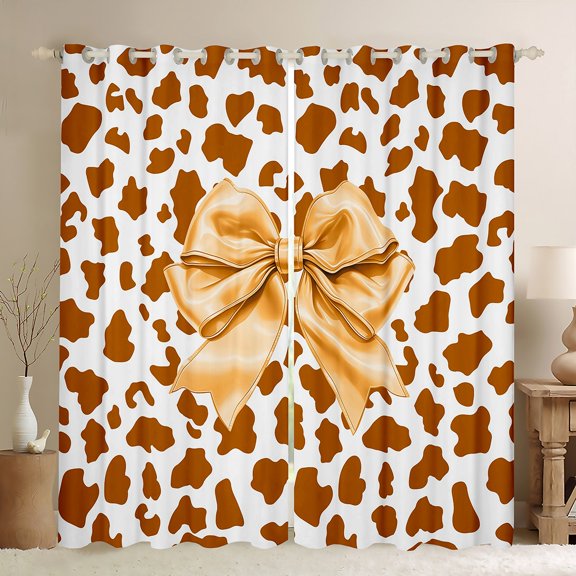 Homewish Kawaii Princess Ribbon Blackout Curtains Set of 2 (52x84 Each) for Girls, Fashion Brown Leopard Print Window Curtains, Cute Cartoon Curtains and Drapes, Curtains Blackout Home Decor