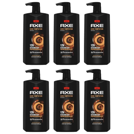 Axe Body Wash Shower Gel, Dark Temptation Chocolate, 33.8 Ounce (Pack of 6)