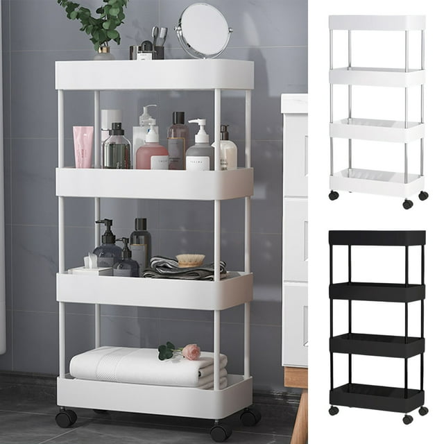 ufehgfjh Multi-tier Storage Rack Slim Rolling Storage Cart 4 Tier Bathroom Storage Organizer Laundry Room Utility Cart Mobile Shelving Unit Multi Purpose For Kitchen Bathroom Narrow Places