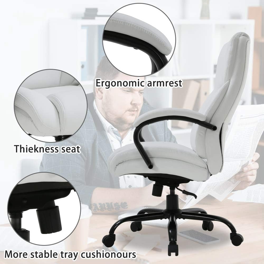 Dkelincs Big & Tall Executive Office Chair 500 lbs Capacity Heavy Duty Computer Desk Chair with Lumbar Support Armrest, White