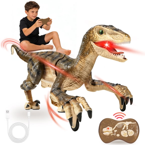 Sunforu Remote Control Walking Dinosaur Toy with Roaring Sound and LED Lights–Realistic Interactive Robot Model for Kids Aged 6 Ideal Gift for Birthday or Christmas