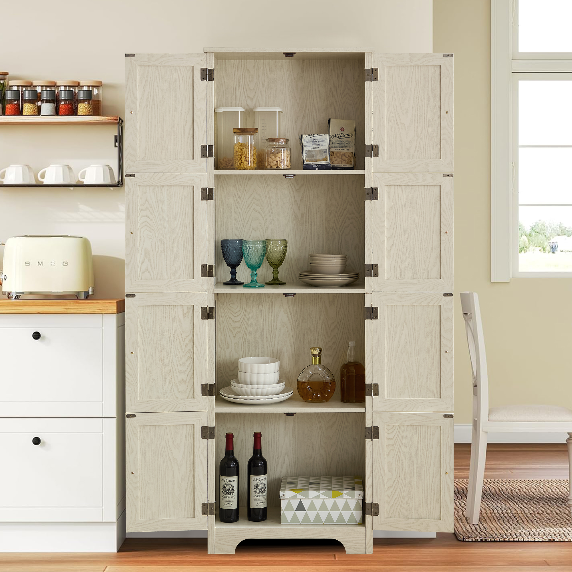 MDQMD White 72.4'' Tall Storage Cabinet with Doors and Shelves,Modern 4 Tier Wooden Bathroom Cabinet,Kitchen Pantry Storage Cabinet for Hallway,Office