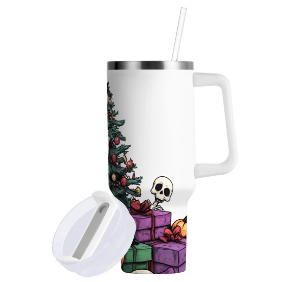 Yayeee 40oz Double-Wall Insulated Stainless Steel Tumbler with Handle Bottle, Purple Halloween Trees