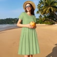 thumbnail image 4 of Picia Green Gingham Pattern Women's Short Sleeve Summer Dress Pleated Loose Swing Knee Length Short Sleeve Swing Dresses, 4 of 6