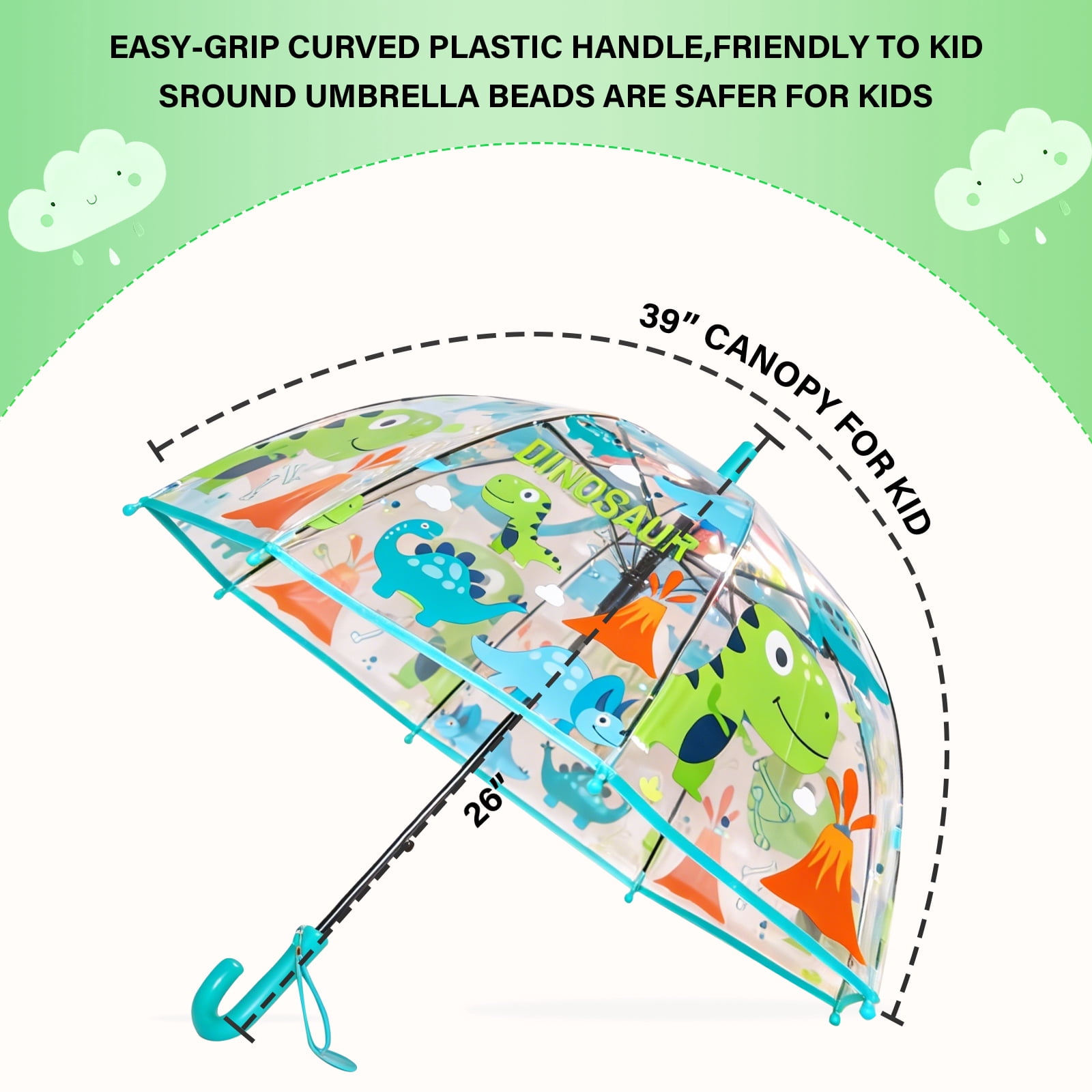 2 Pcs Kids Clear Bubble Umbrella, Unicorn Pattern with Easy Grip Curved Handle, Safe Transparent Umbrella for Toddler Girls