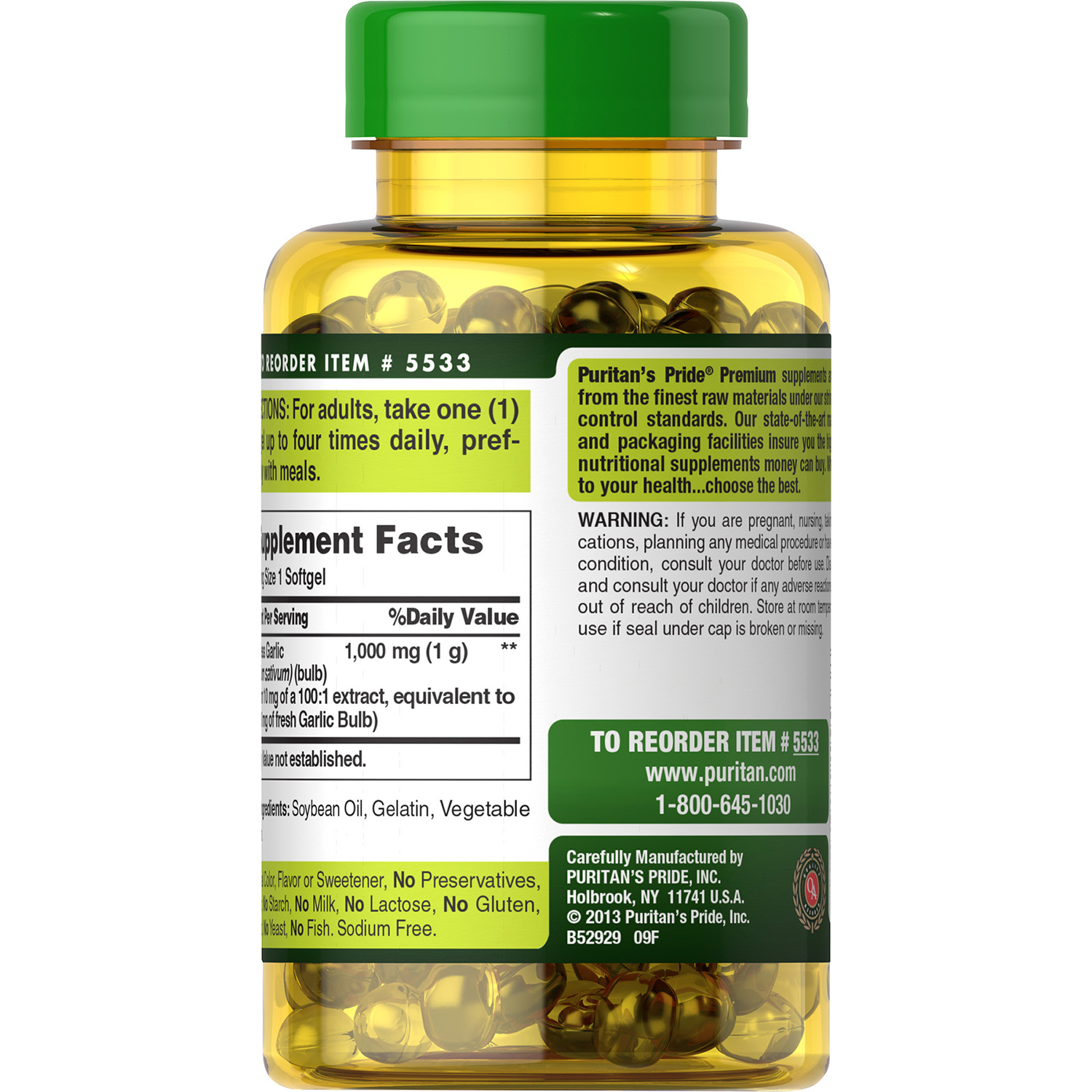 Puritan's Pride Odorless Garlic 1000 mg-250 Rapid Release Softgels - image 3 of 4