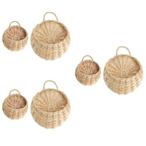 Hemoton 6 PCS Straw and Willow Basket Wicker Flower Pots Flower Wall Hanging Flowerpot Hanging Basket Rustic Rattan Hanging Wall Basket(Original )