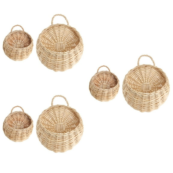 Hemoton 6 PCS Straw and Willow Basket Wicker Flower Pots Flower Wall Hanging Flowerpot Hanging Basket Rustic Rattan Hanging Wall Basket(Original )