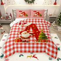 Manfei Letter A Monogrammed Queen Comforter Set,Merry Christmas Bedding Sets,Red Cute Santa Claus Bedding Comforter Set For Child,Microfiber Room Decorative Reversible,3pcs