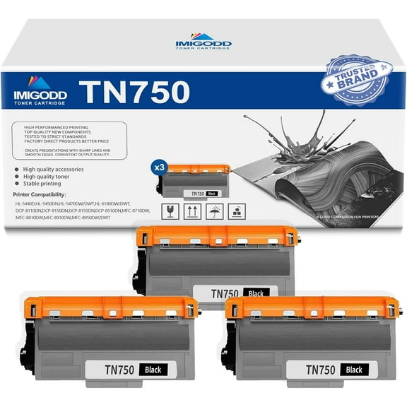 3-Pack TN750 Black Toner Cartridge Replacement for Brother High Capacity 9,000 Pages with HL-5440D 5450DN 5470DW/DWT 6180DW/DWT DCP-8110DN 8150DN 8155DN 8510DN MFC-8710DW 8810DW 8950DW/DWT Printer