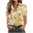 thumbnail image 2 of JTZGDY Women Hawaiian Shirt Soft Cool Summer Hawaii Shirts Floral Tropic Print V Neck Collared Beach Vacation T-Shirt Short Sleeve Button Up Lightweight Cardigan Tops Yellow XL, 2 of 7