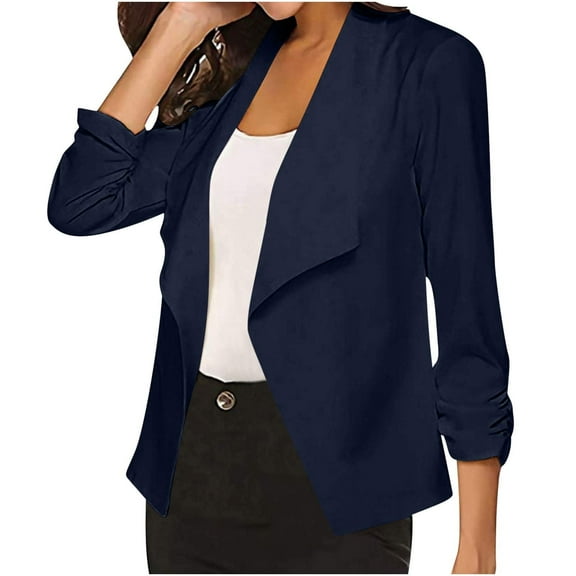 Mgmyaa Women's Buttonless Open Front Blazer Long Sleeve Tailored Suit Jacket Casual Office Wear Lightweight Polyester