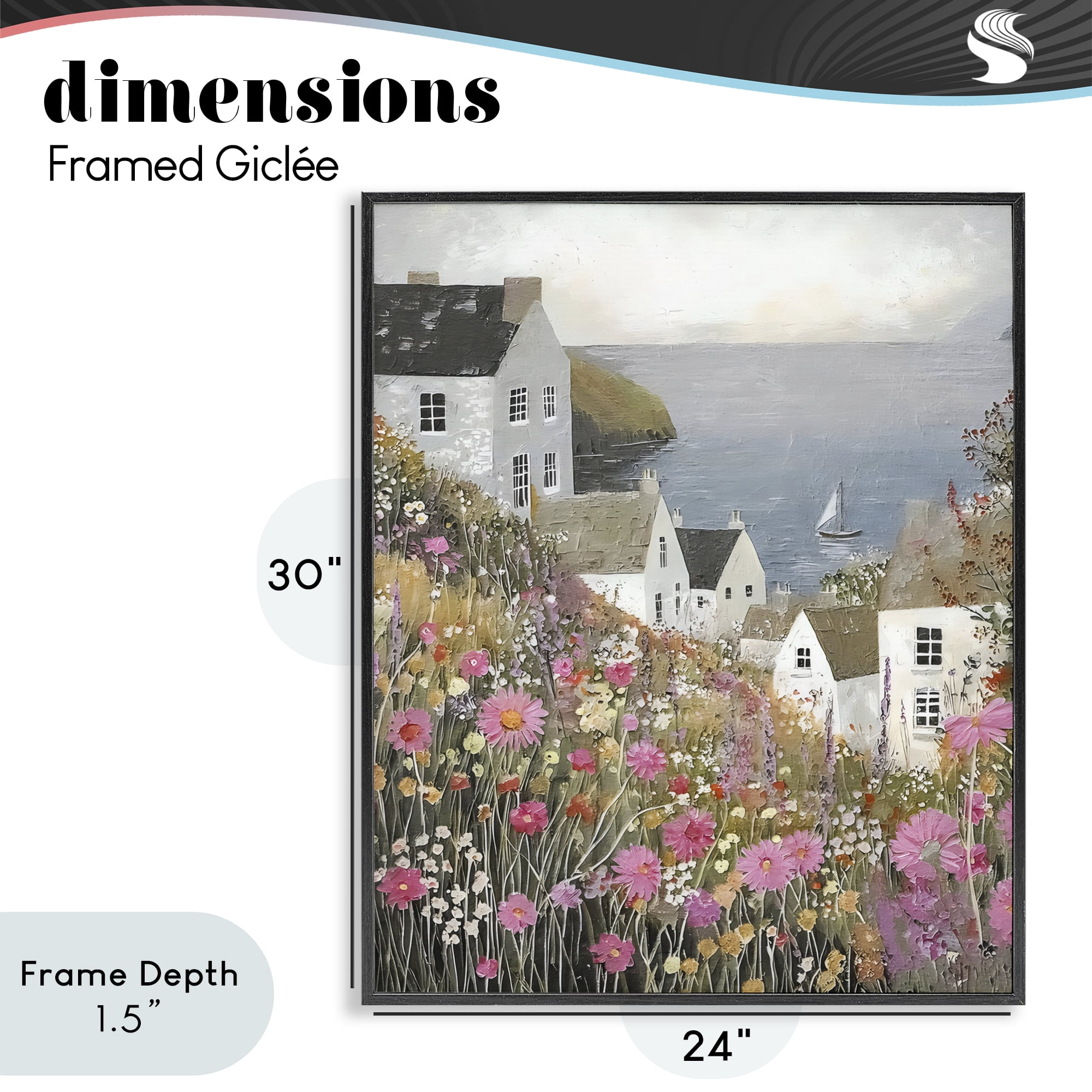 Stupell Industries Picturesque Village over Sea Black Framed Giclee Art, design by Riley B
