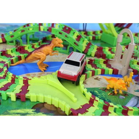Kid Connection Dinosaur Park Track Set - Dino World, Flexible Race Track, Vehicles & Dinosaurs Included