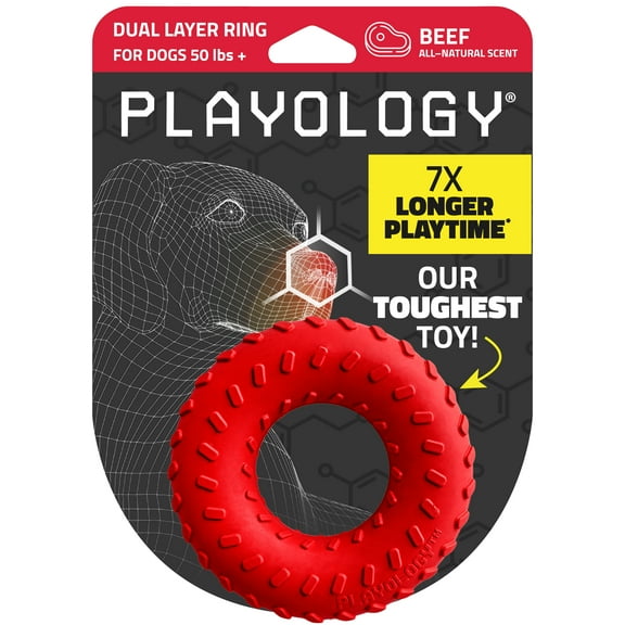 Playology Dog Toys | Durable Chew Toy Dual Layer Ring, Beef Scented Toy - Jumbo