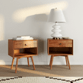 thumbnail image 3 of Mid-Century Caramel Solid Wood Nightstands by Walker Edison, Set of 2, Caramel, 3 of 9