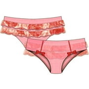 Necessary Objects Rose Garden Cheeky Bikini with Ruffles, Large, Pink