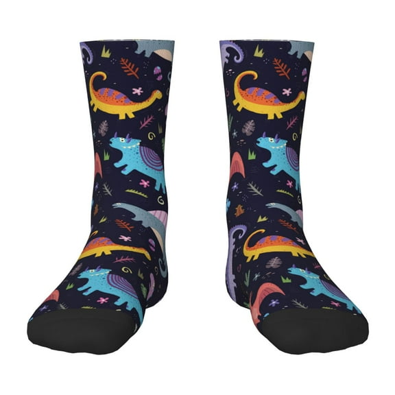 Honeii Cartoon Dinosaur Print Children's Colorful Socks,Unisex Kids and Toddlers' Cushioned Sock,Kids Athletic Crew Socks,for Everyday Wear and Sports