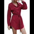 thumbnail image 1 of Vestido Camisero Midi de Larga para Mujer, Informal, Liso, con Botones, Bajo Curvo y Cinturón. Vino Tinto S, 1 of 10