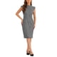 thumbnail image 1 of Vestido de trabajo INSPIRE CHIC para mujer, vestido lápiz de cuadros vintage con cinturón y mangas cortas, color negro, 1 of 1
