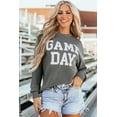 thumbnail image 5 of Women's Dark Grey Corded Game Day Graphic Long Sleeve Crewneck Top | [ZhiHiMeRi] | (US 12-14)L, 5 of 12