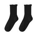 thumbnail image 2 of harmtty Winter socks 1 Pair Ladies Socks Ruffle Middle Tube Ankle High Shirring Edge Striped Texture High Elasticity Anti-slip Soft Breathable Sweat Absorption Lady Four Seaons Socks Black, 2 of 8