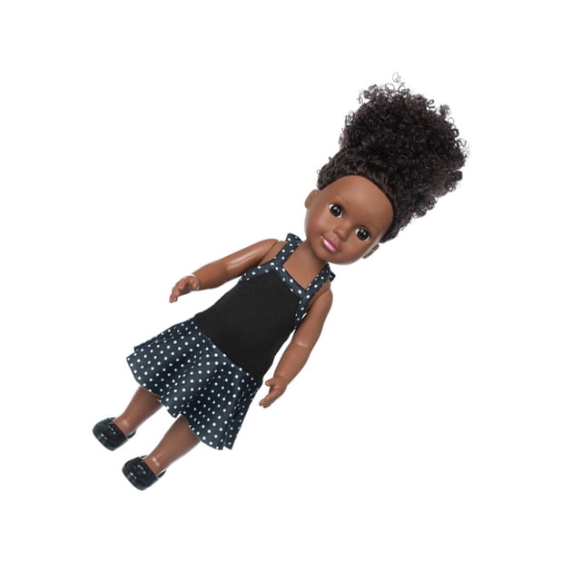 Juguete de muñeca africana para vestirse, decoración de estantería de pelo rizado para videojuegos, adorno decorativo de moda, regalo para Muñecas y casas de muñecas Vestido Lunares Negro Vogacara FN011688-01