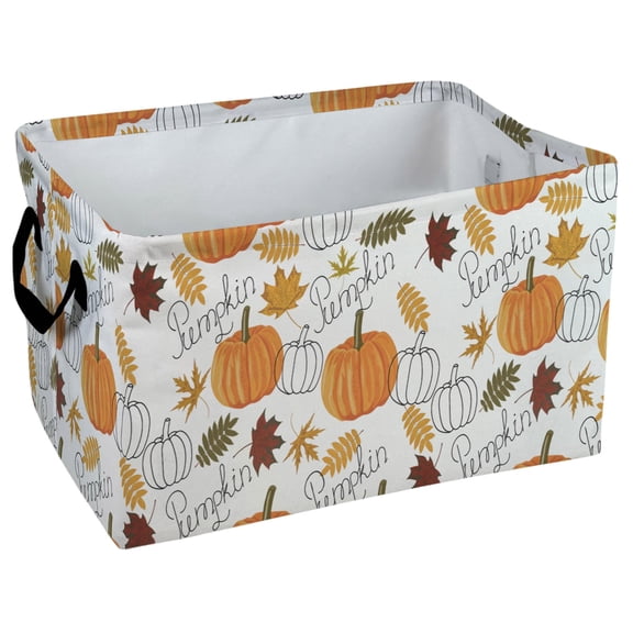 Pumpkin Fall Storage Basket with Handles, Foldable Organizer Bin for Clothes, Blankets, Toys and Home Organization, Autumn Harvest Decor