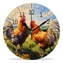ATEDEANEI 12" Wall Clock Battery Operated Silent Non Ticking Rooster and Chickens Lovely