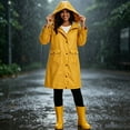 thumbnail image 3 of Staron Women's Long Hooded Waterproof Raincoat Lightweight Windproof Outdoor Travel Jacket with Pockets Adjustable Cuffs Casual Spring Fall Winter Coat Yellow L, 3 of 6