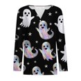 thumbnail image 4 of Halloween Printed Tops for Women V Neck Quarter Button Long Sleeve Trendy Festival Party Top Multicolor 11 L, 4 of 5