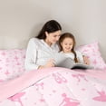 thumbnail image 4 of Castle Fairy Ballet Dance King Size Comforter Sets 3pcs,Dreamy Princess Bow Knot Comforters King Size,Pink White,Grey Reversible,1 Comforter and 2 Pillowcases, 4 of 6