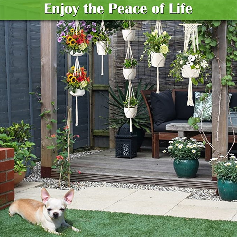 Kepooman Hanging Flower Pot 5 Pcs Hanging and 5 Hooks Macrame Plant Hanger Handcrated Weaven, Large Hanging Planters for Outdoor Indoor Plants, Beige Kepooman Hanging Flower Pot 5 Pcs Hanging and 5 Hooks Macrame Plant Hanger Handcrated Weaven, Large Hanging Planters for Outdoor Indoor Plants, Beige