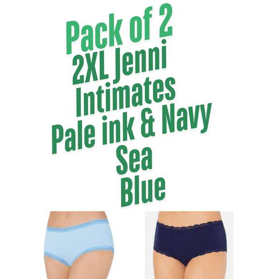 2 Pack of 2XL Jenni Intimates Blues Bikini Lace Trim Underwear Panties Women's Comfort Wear