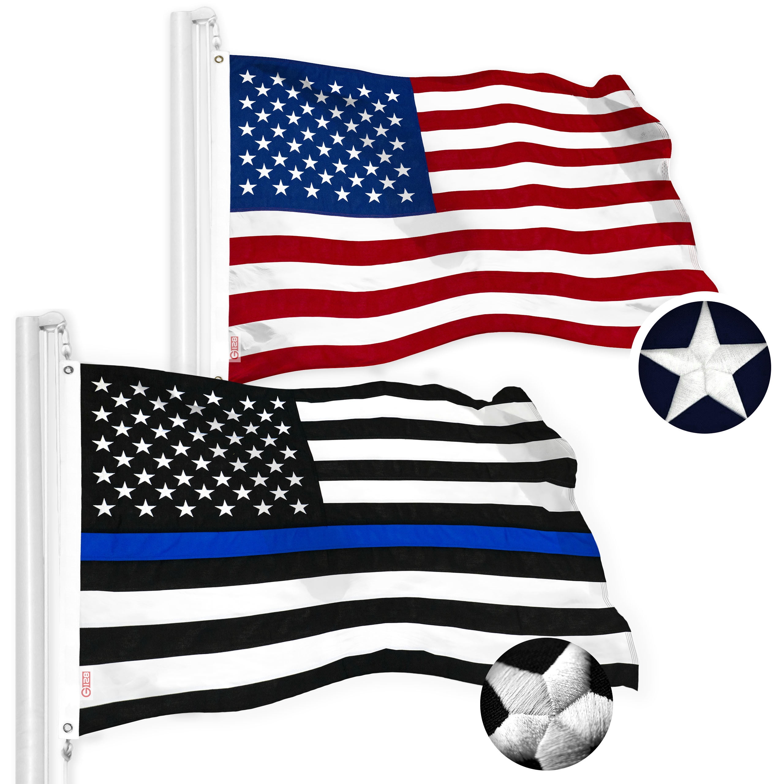 American Flag 2x3 Foot with Grommets 2 Pack Police Thin Blue Line and U.S 